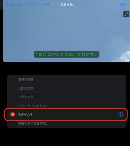 iPad字幕新規スタイル　編集項目