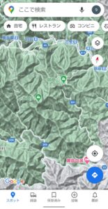 Googleマップ表示切り替え　地形山