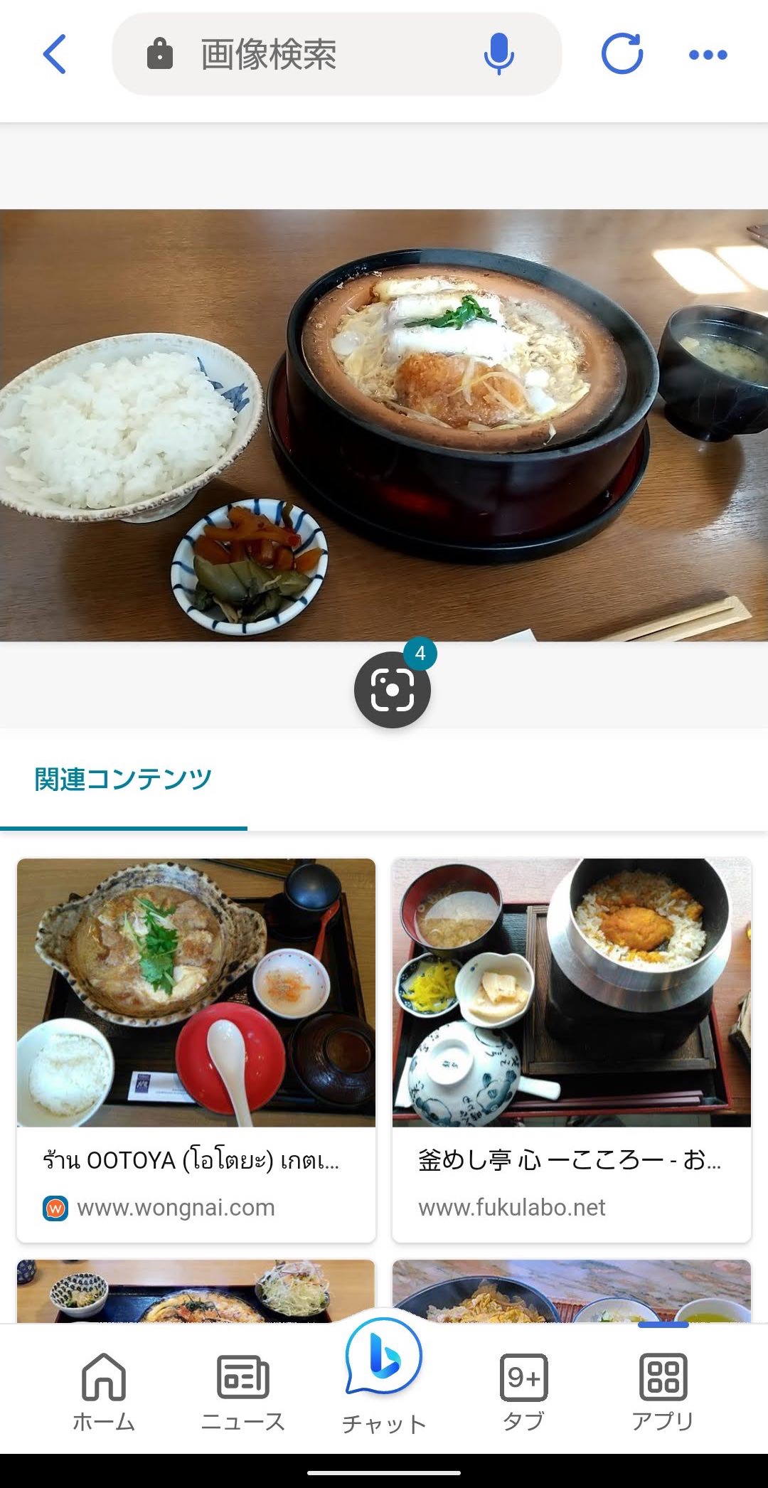 Bing Visual Search　画像検索　豆腐カツ