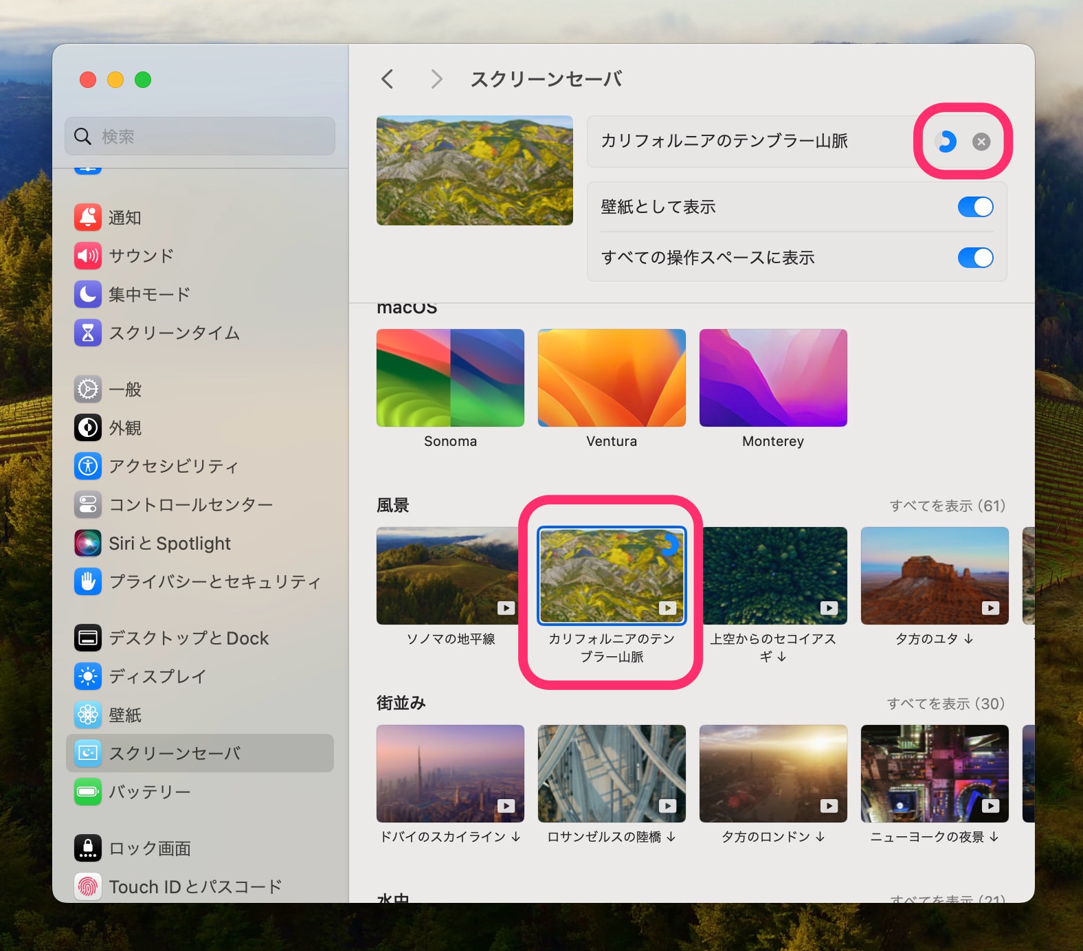 macOS Sonoma　スクリーンセーバ　画像変更