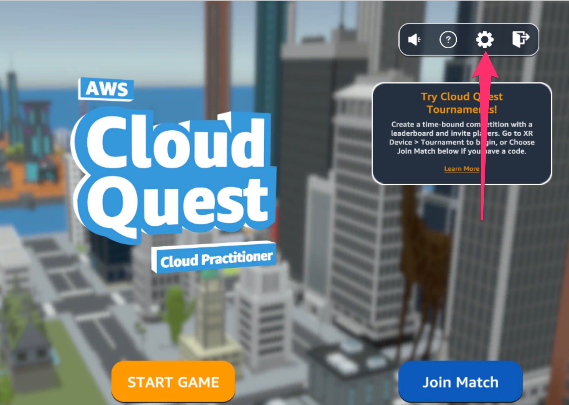 AWS Cloud Quest（クラウドクエスト）　設定クリック