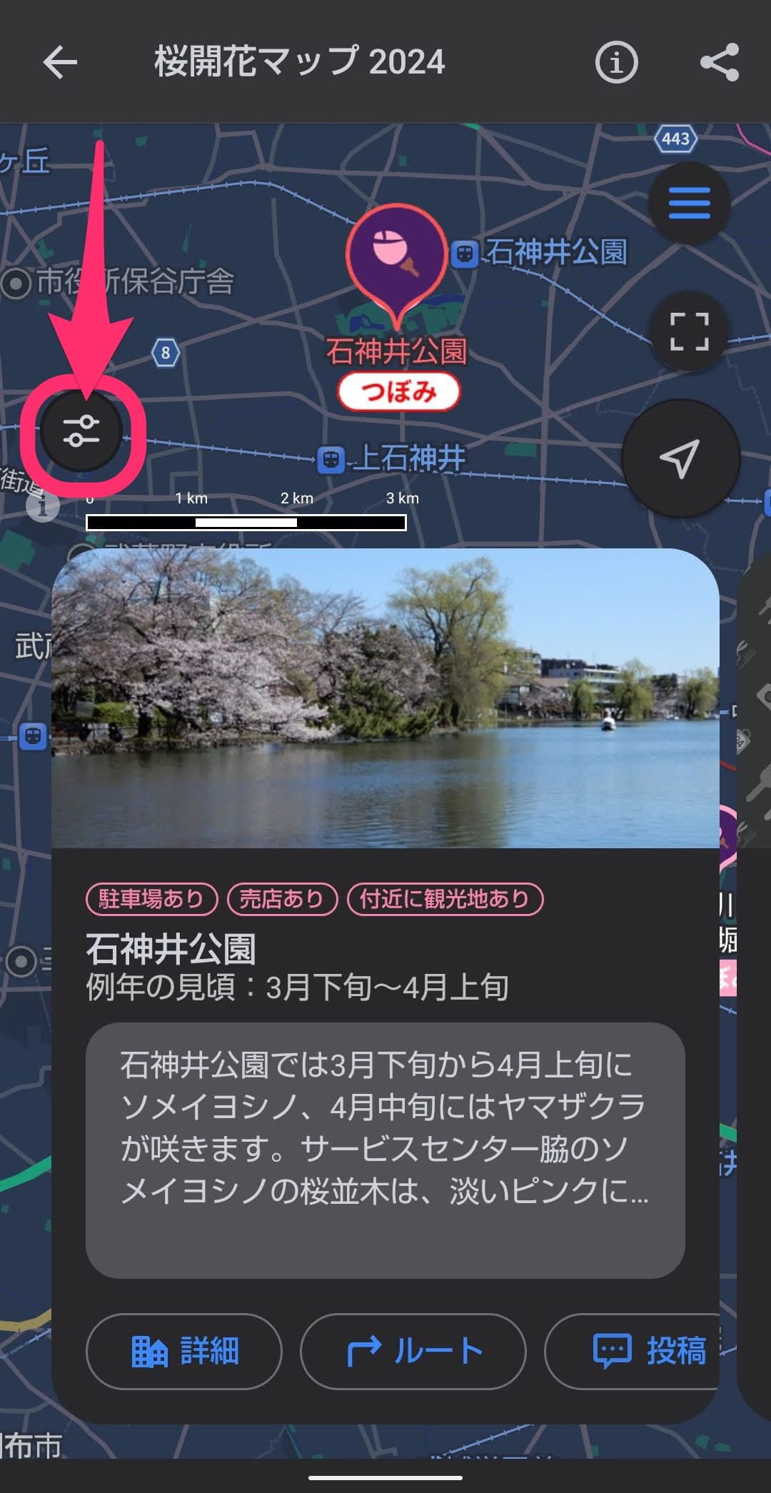 Yahoo!マップ　桜開花情報　オプション