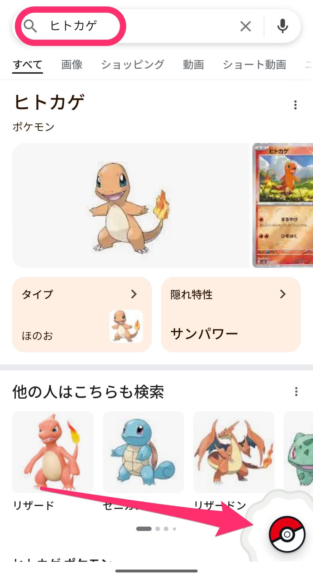 Google検索　イースターエッグ　ポケモンゲット　ヒトカゲ