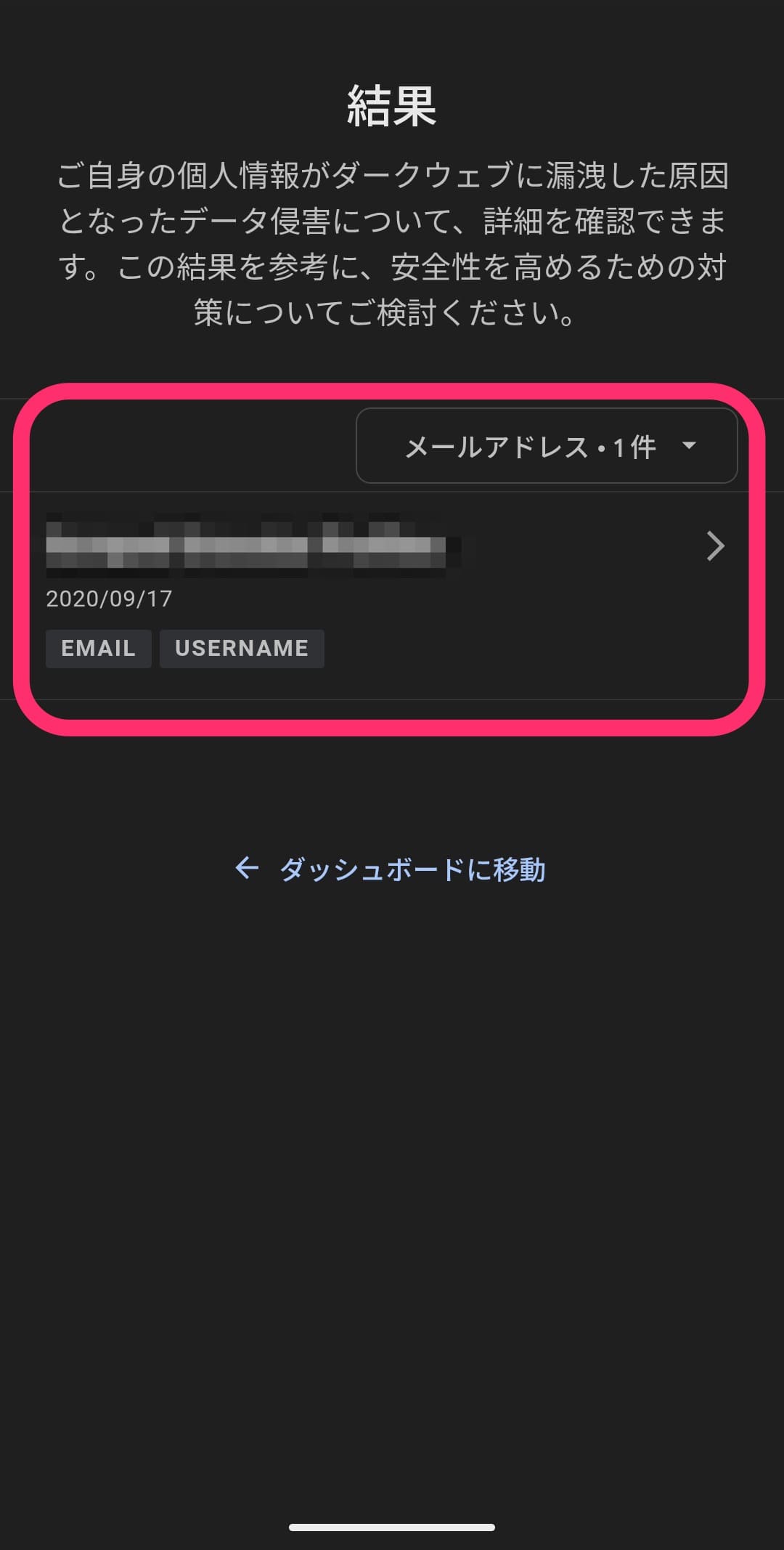 Google ダークウェブのモニタリングレポート　ヒット結果