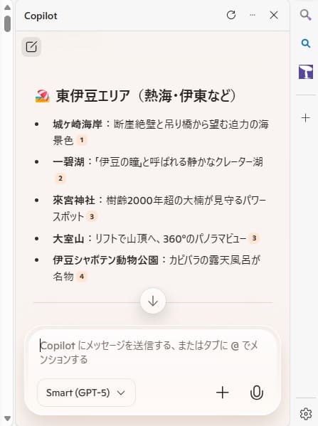 PC版Edge Copilot　スマート回答１