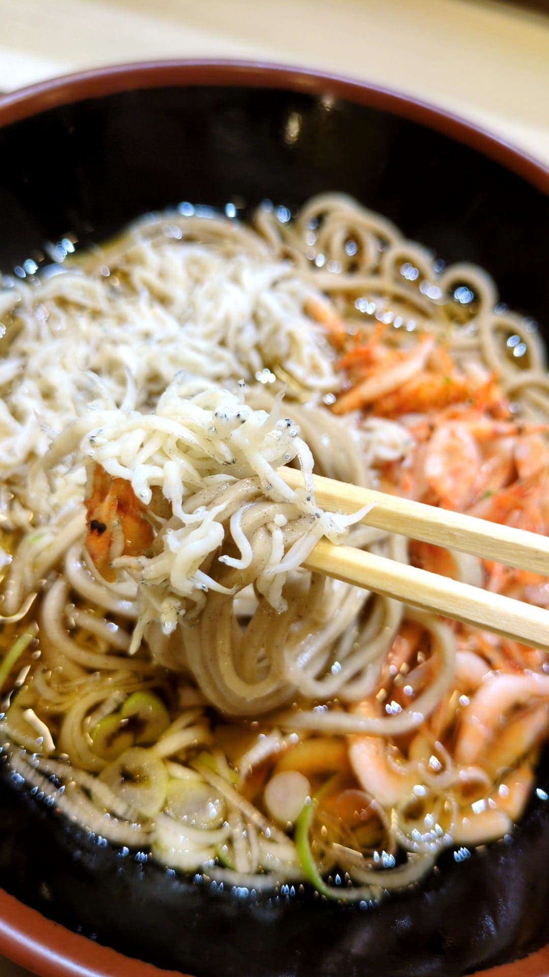 足柄サービスエリア下り足柄麺処　しらすと桜エビのそば　しらす食べる