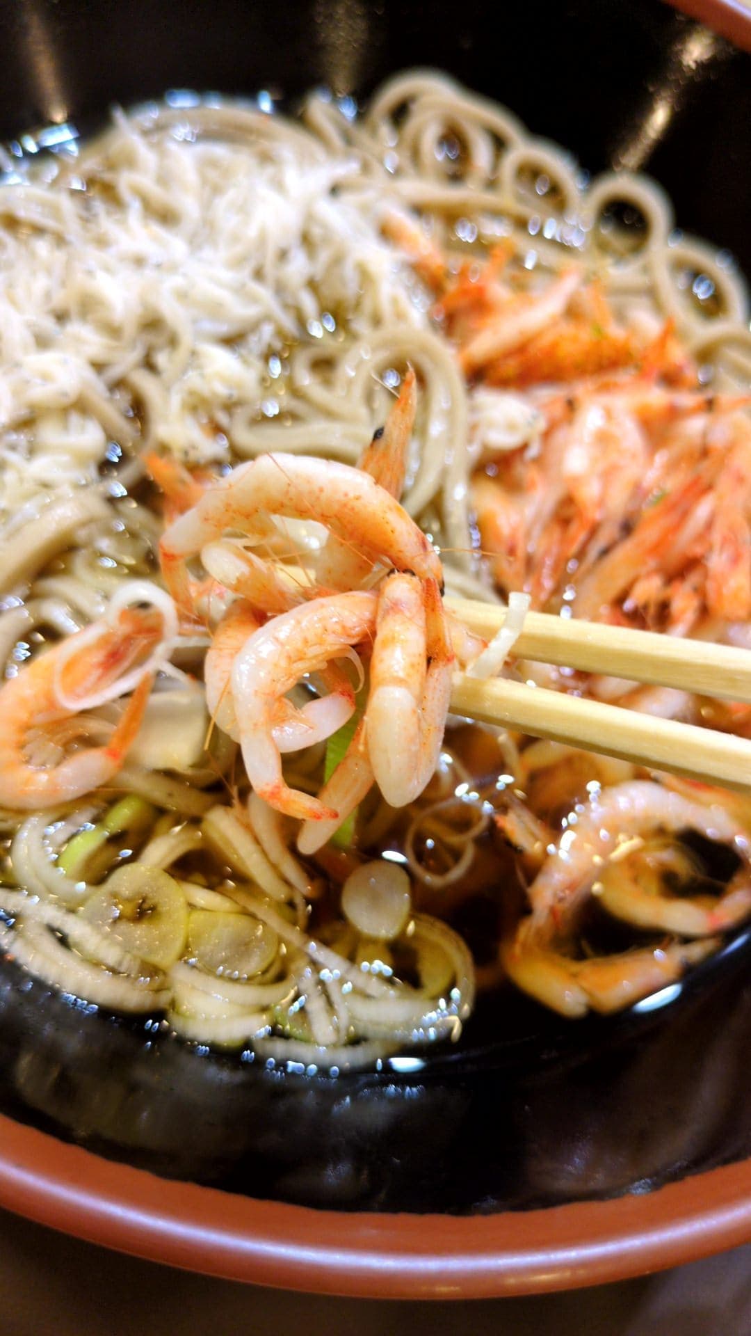 足柄サービスエリア下り足柄麺処　しらすと桜エビのそば　桜エビ食べる