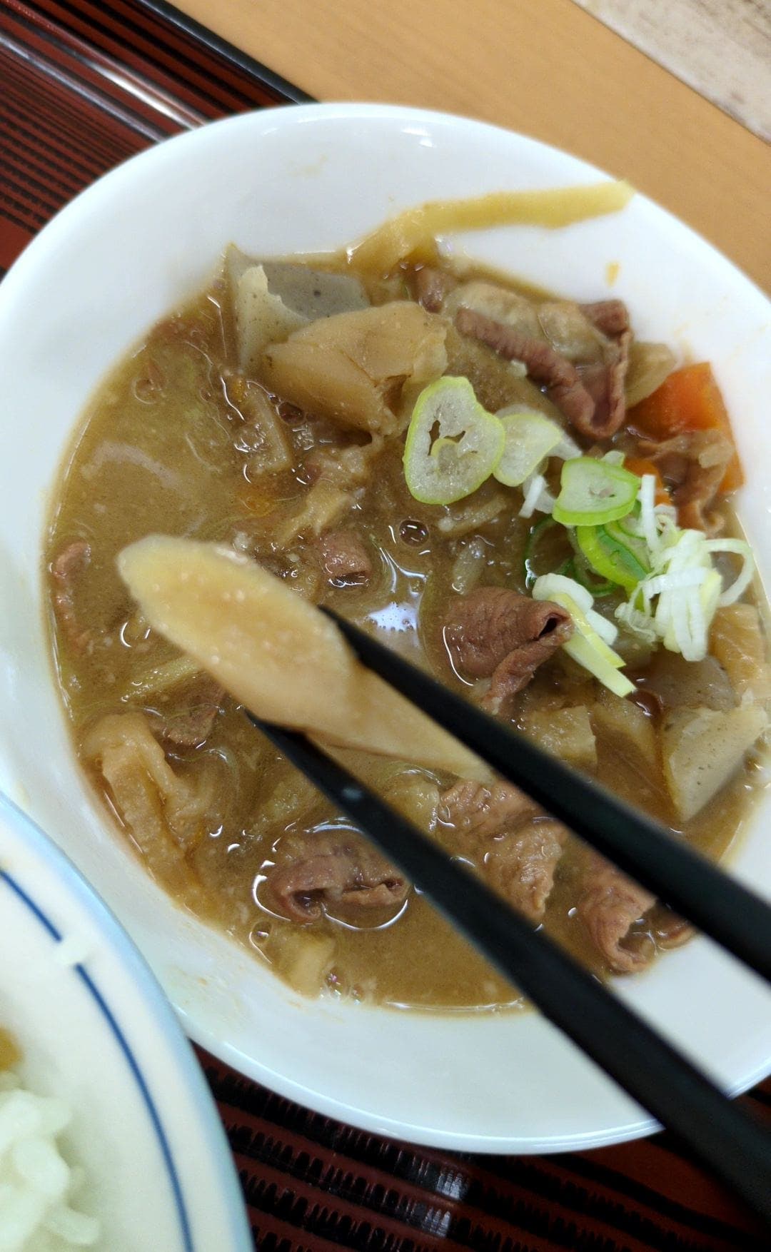 谷田部東パーキングエリア下り もつ煮込定食　ゴボウ