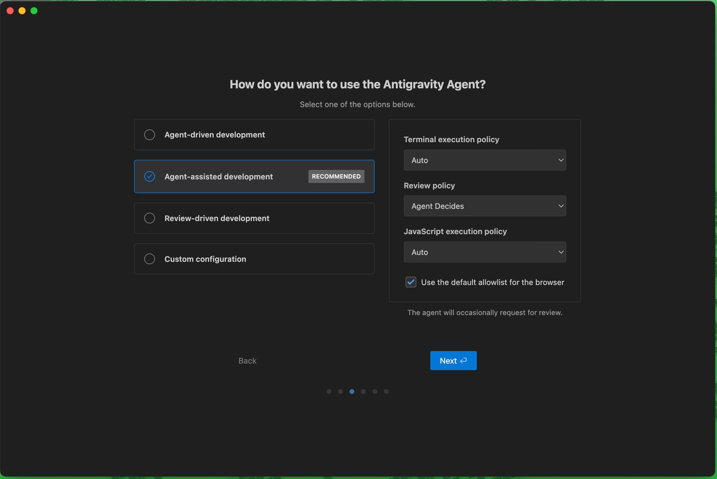 Mac用Google Antigravity　エージェント選択
