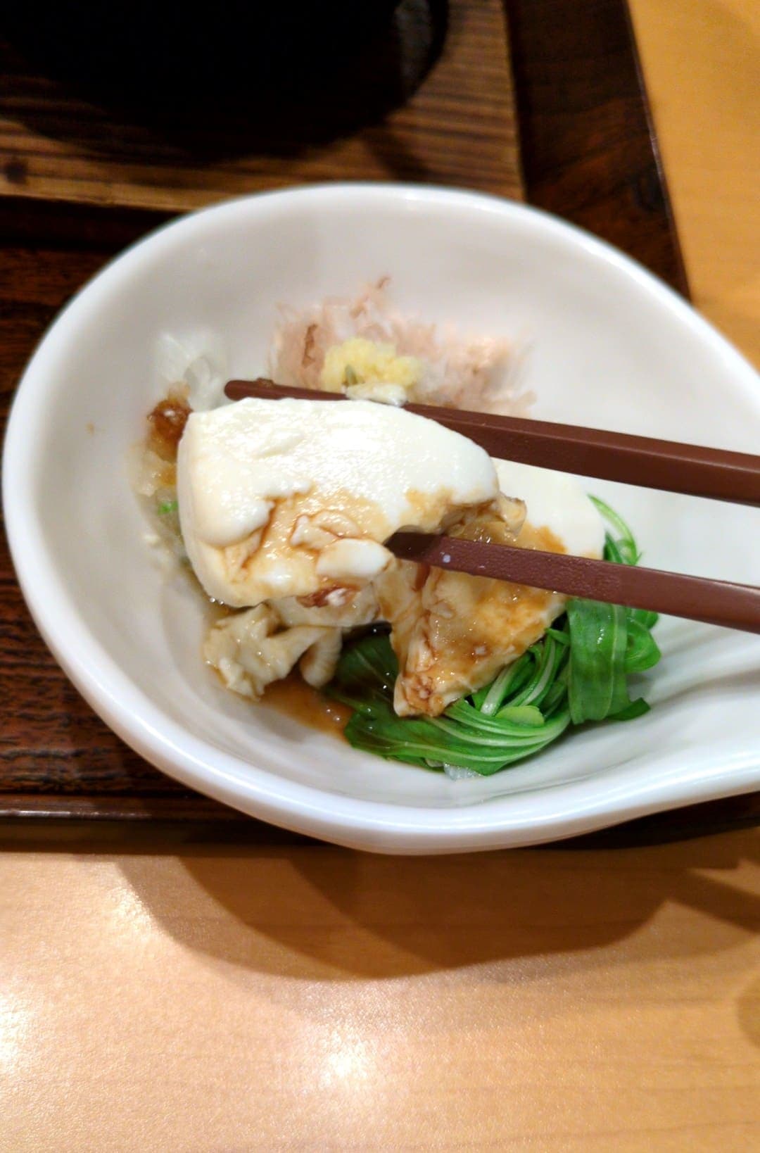 JFA夢フィールド 幕張温泉 湯楽の里　蕎麦湯の湯豆腐　食べる１