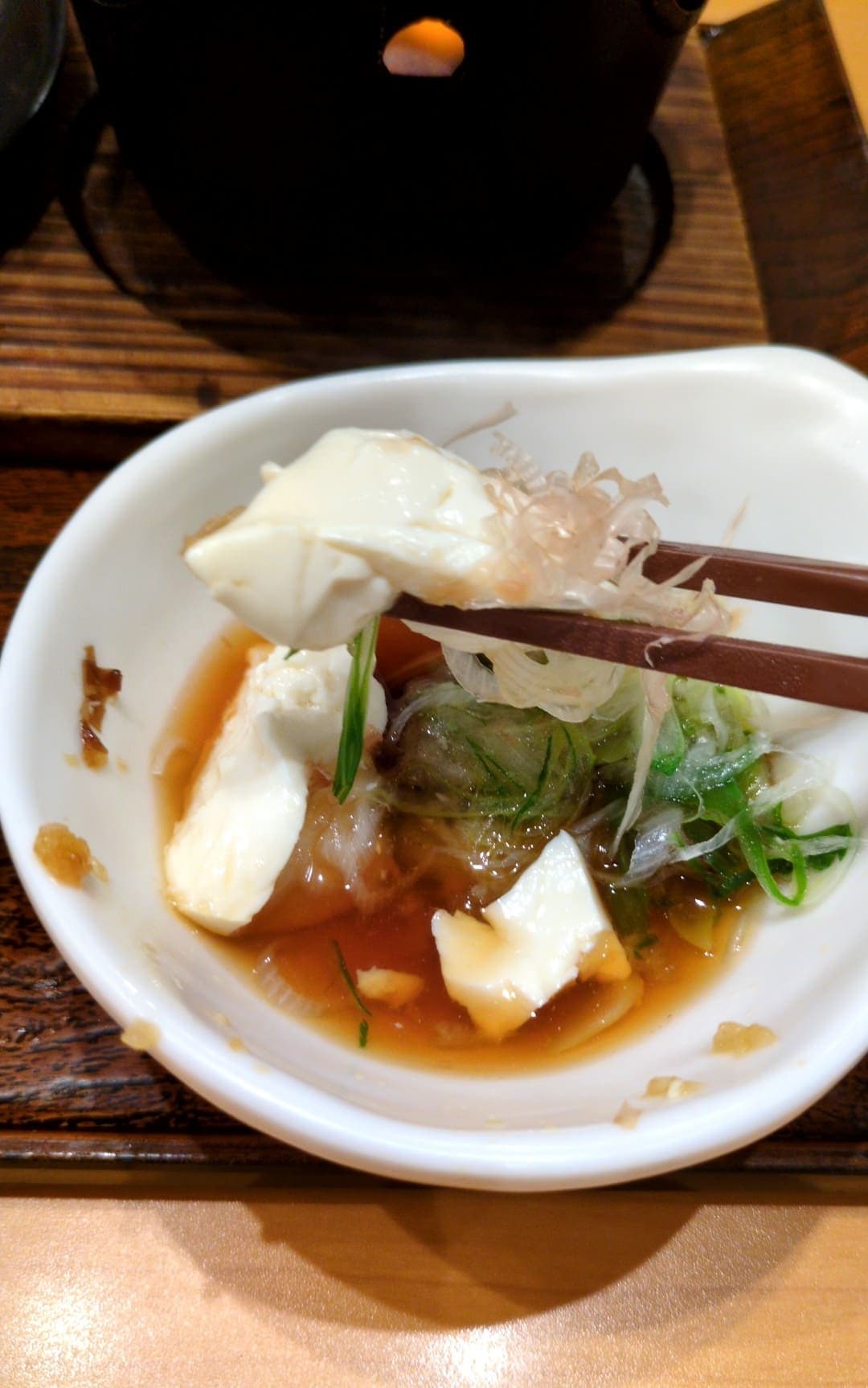 JFA夢フィールド 幕張温泉 湯楽の里　蕎麦湯の湯豆腐　食べる２