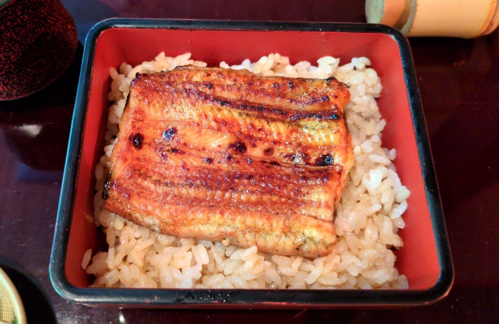 天山湯治郷 山法師 うな重 小梅 食べる1