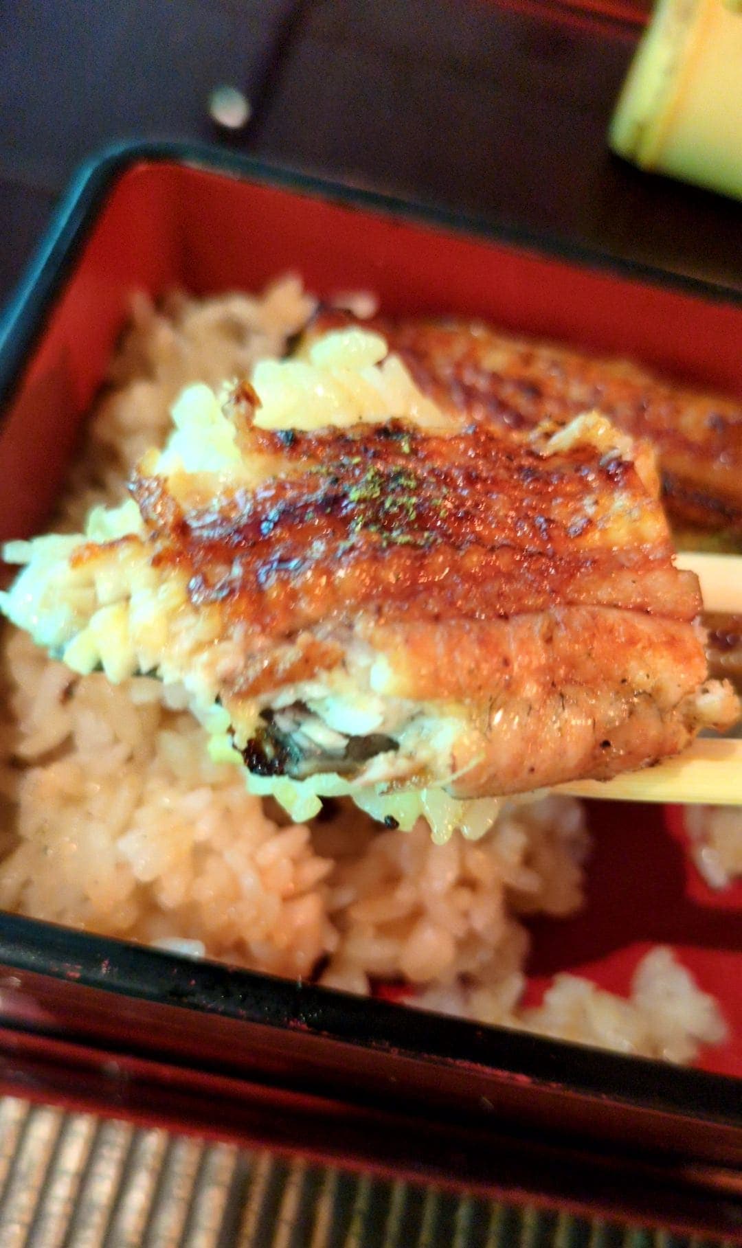 天山湯治郷 山法師 うな重 小梅 食べる3