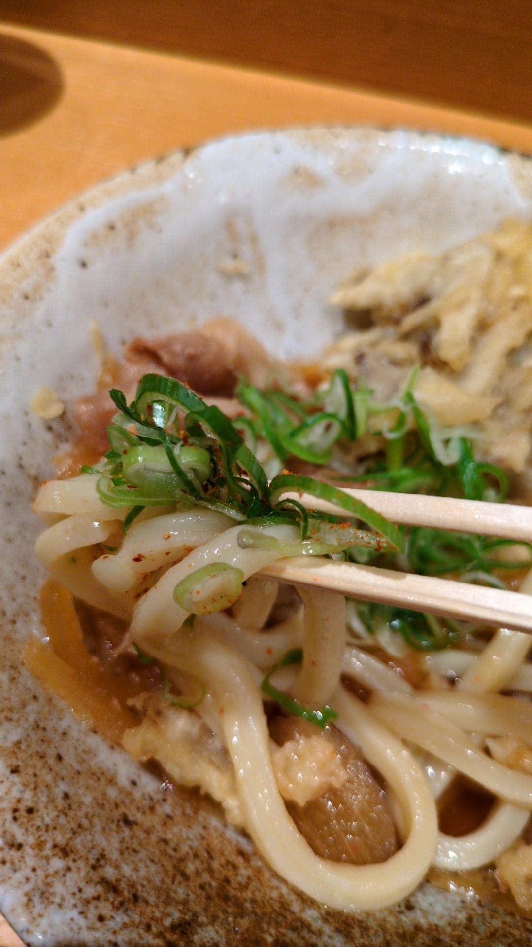 ふたば製麺アトレ川崎　肉盛りごぼうかき揚げうどん　食べる５